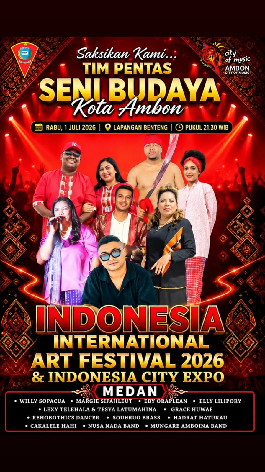 Tim Pentas Seni Budaya Kota Ambon Tampil pada Indonesia International Art Festival 2026 di Medan